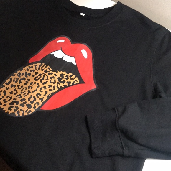 Black Leopard Lips Sweatshirt Medium - Picture 4 of 7